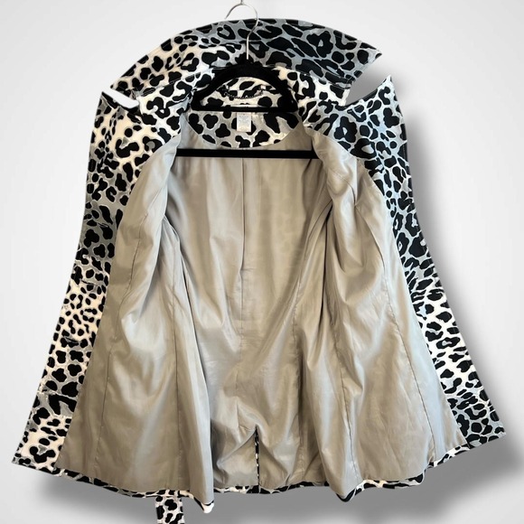 Cache Coat Womens Small Black White Leopard Print‎ Belted Trench Jacket Pockets - Picture 3 of 10